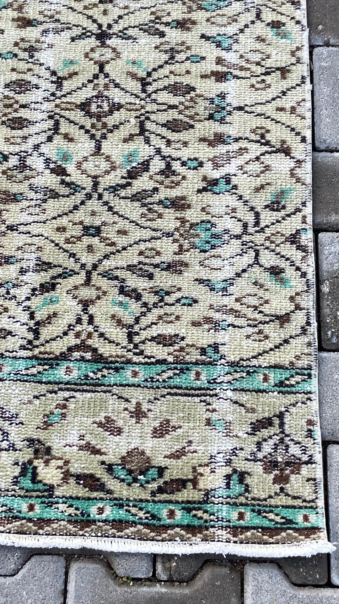 Green Beige Vintage Turkish Runner