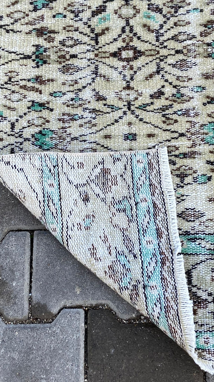 Green Beige Vintage Turkish Runner