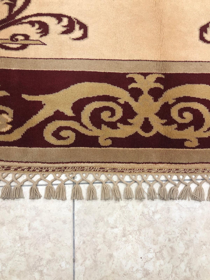 Cream Beige Claret Red Oushak Handmade Rug