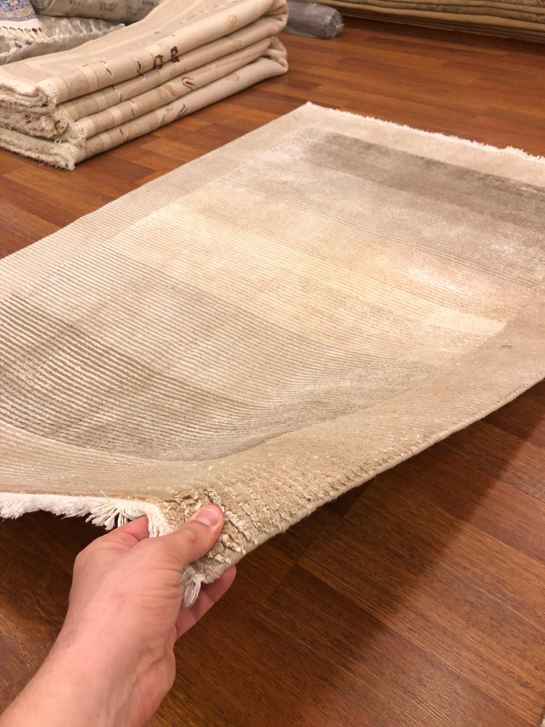 2 m2 Almira Cream Beige Grey Handmade Rug