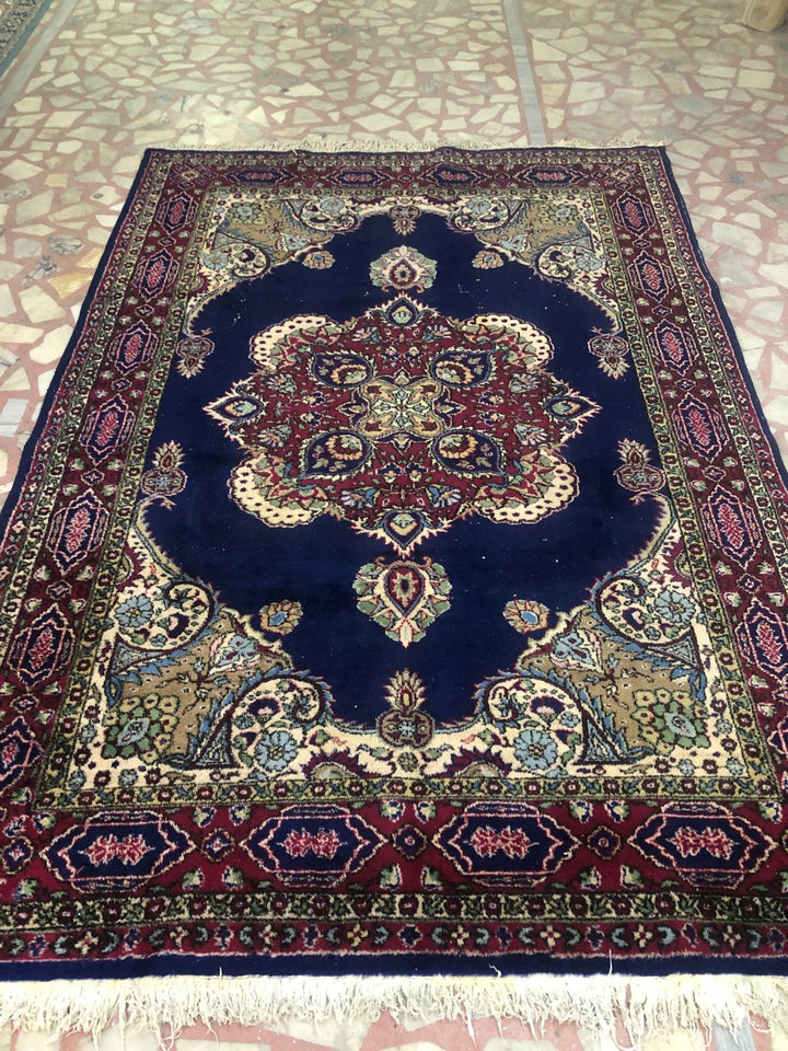 Big Size 7 m2 Vintage Indigo (indigo blue) Burgundy Handmade Carpet