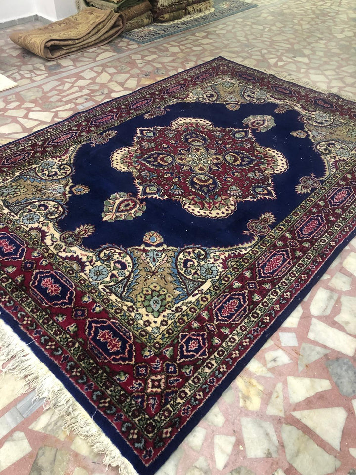 Big Size 7 m2 Vintage Indigo (indigo blue) Burgundy Handmade Carpet