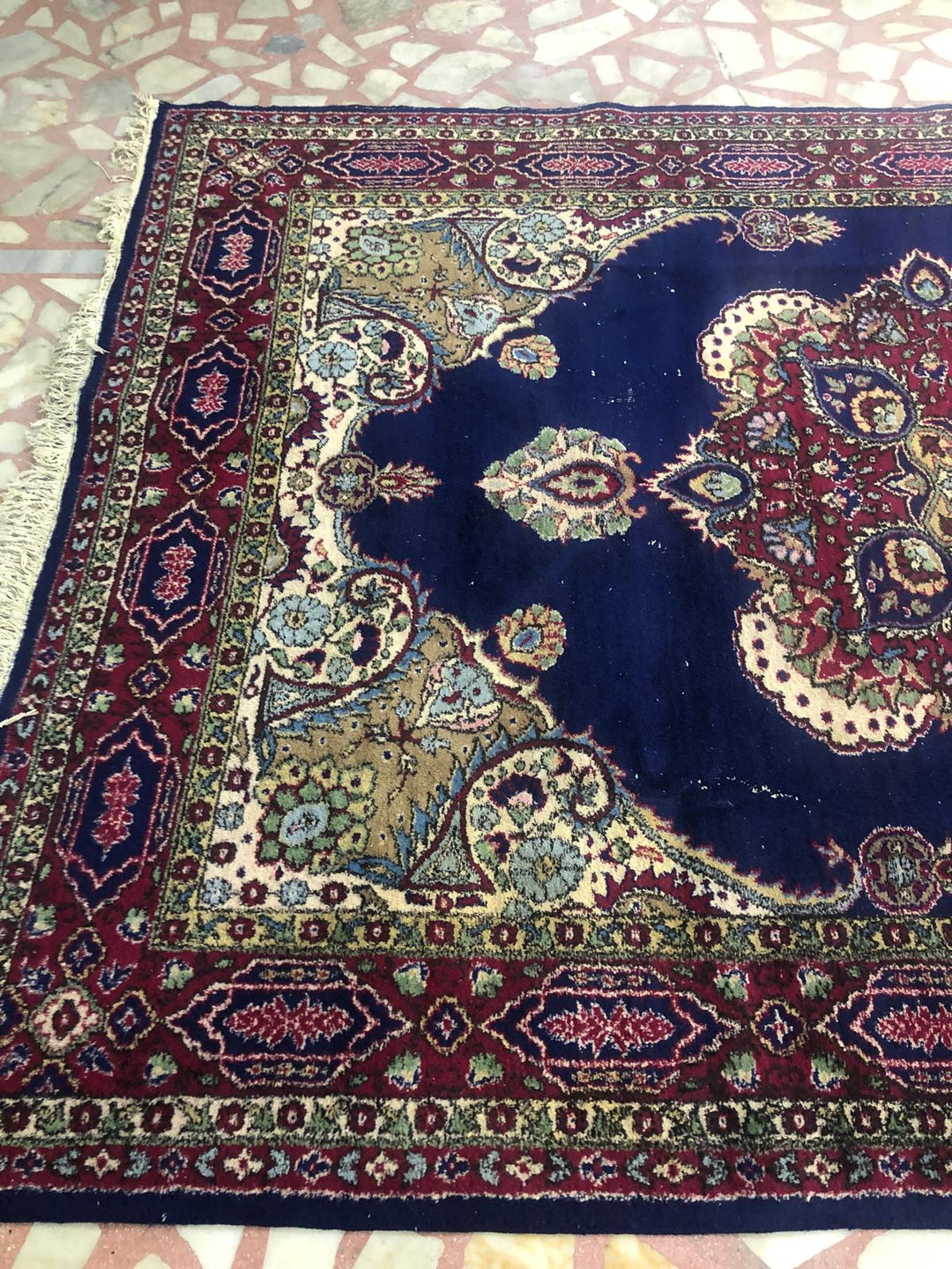Big Size 7 m2 Vintage Indigo (indigo blue) Burgundy Handmade Carpet