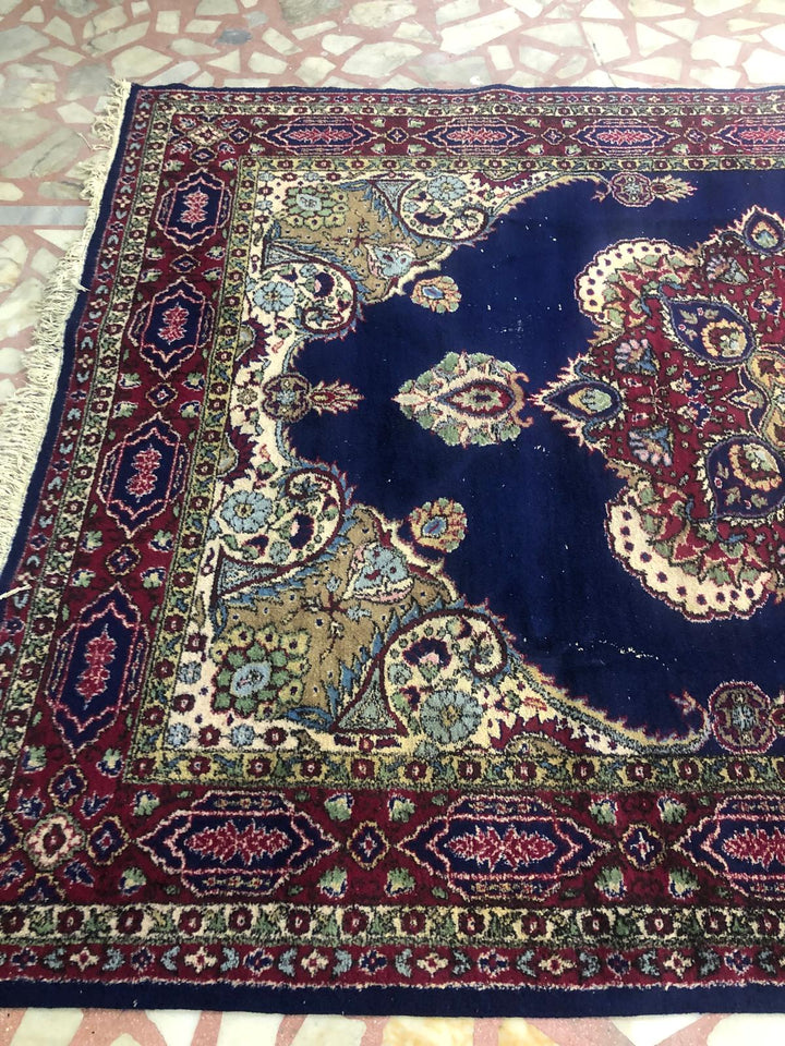 Big Size 7 m2 Vintage Indigo (indigo blue) Burgundy Handmade Carpet