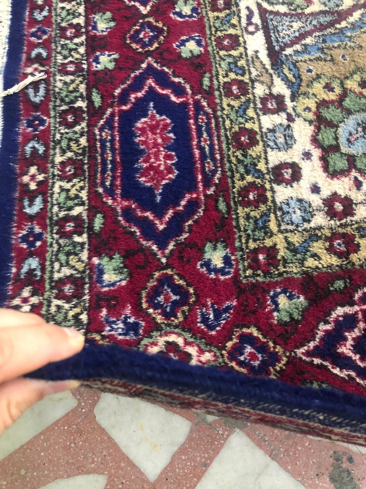 Big Size 7 m2 Vintage Indigo (indigo blue) Burgundy Handmade Carpet