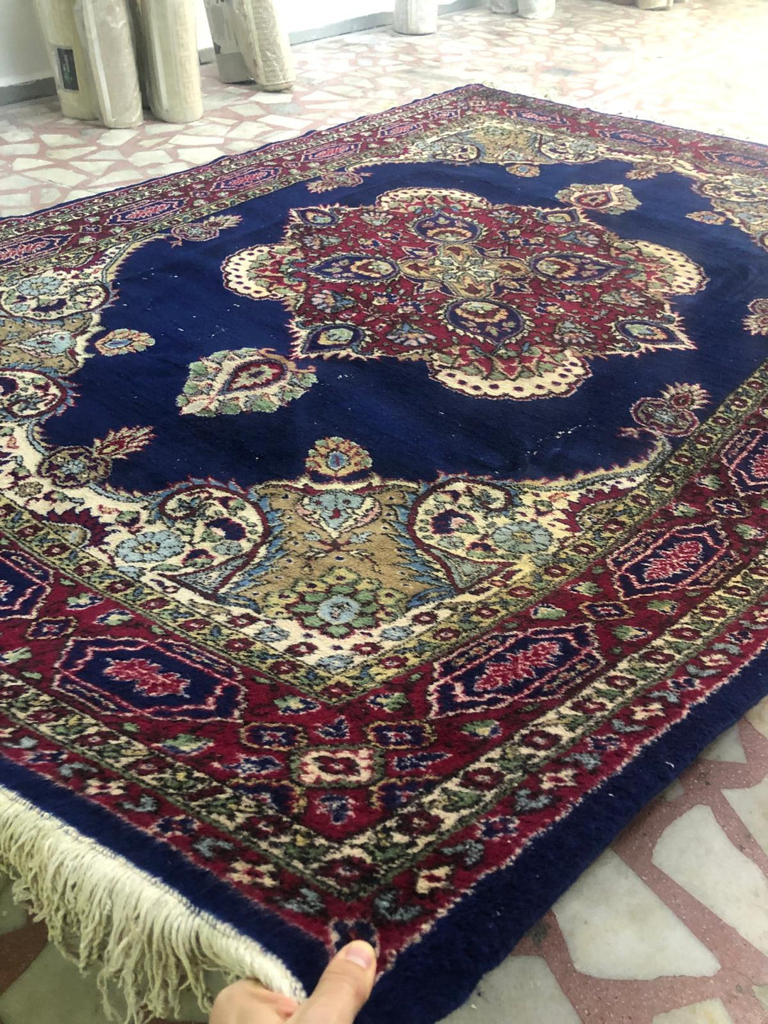 Big Size 7 m2 Vintage Indigo (indigo blue) Burgundy Handmade Carpet