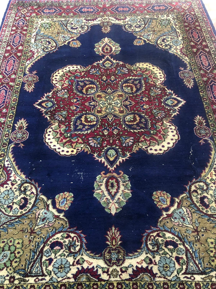 Big Size 7 m2 Vintage Indigo (indigo blue) Burgundy Handmade Carpet