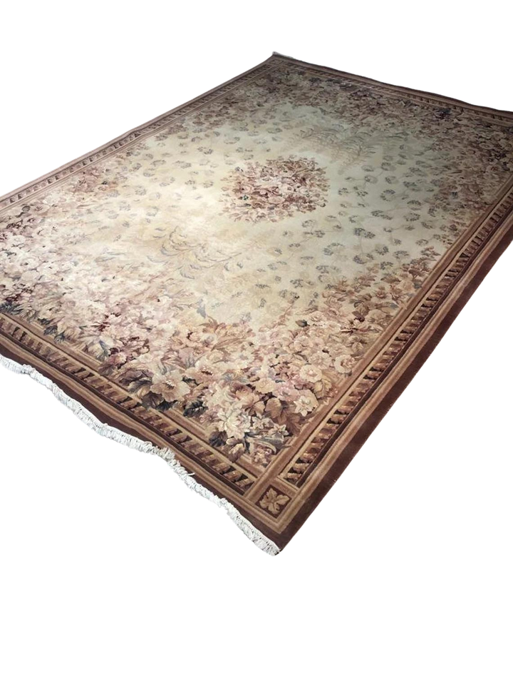 Antique Handwoven Feshane Kilim Rug (8.53 ft. X 11.48 ft.) (260 cm. X 350 cm.) - Large Savonnerie and Aubusson Floral Design Rug