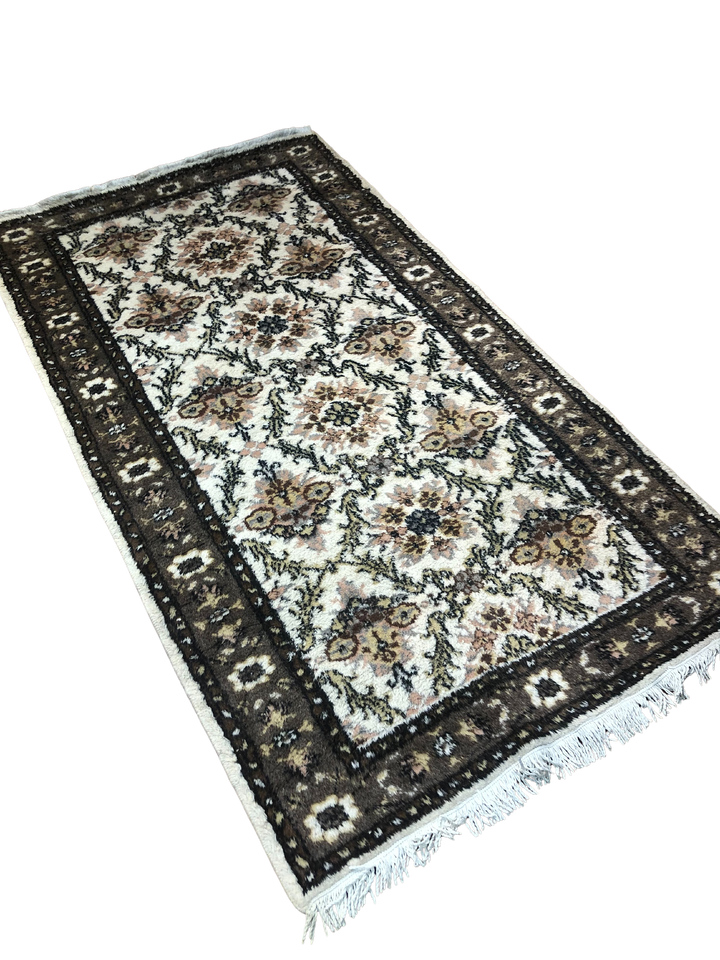 Antique Handwoven Turkish Kilim Rug (3.93 ft. X 7.21 ft.) (120 cm x 220 cm) - Vintage Brown and Beige Floral Design