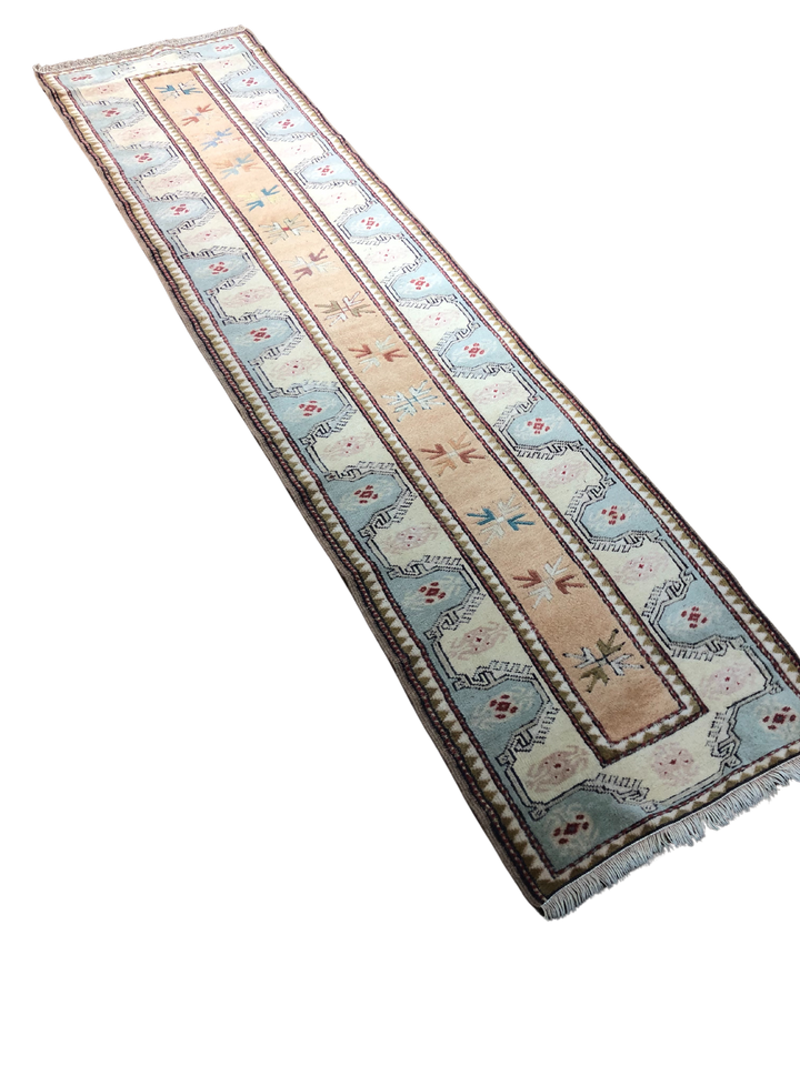 Antique Handwoven Turkish Kilim Runner Rug (2.46 ft. X 9.02 ft.) (75 cm x 275 cm) - 2X9 Beige, Blue, and Red Floral and Geometric Design