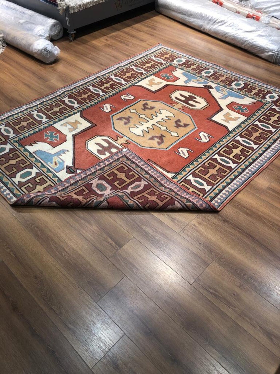 Antique Anatolian Afyon Basmakci Kilim Rug (6.23 ft. X 8.03 ft.) (190 cm x 245 cm)  - Handwoven Vintage Wool Rug