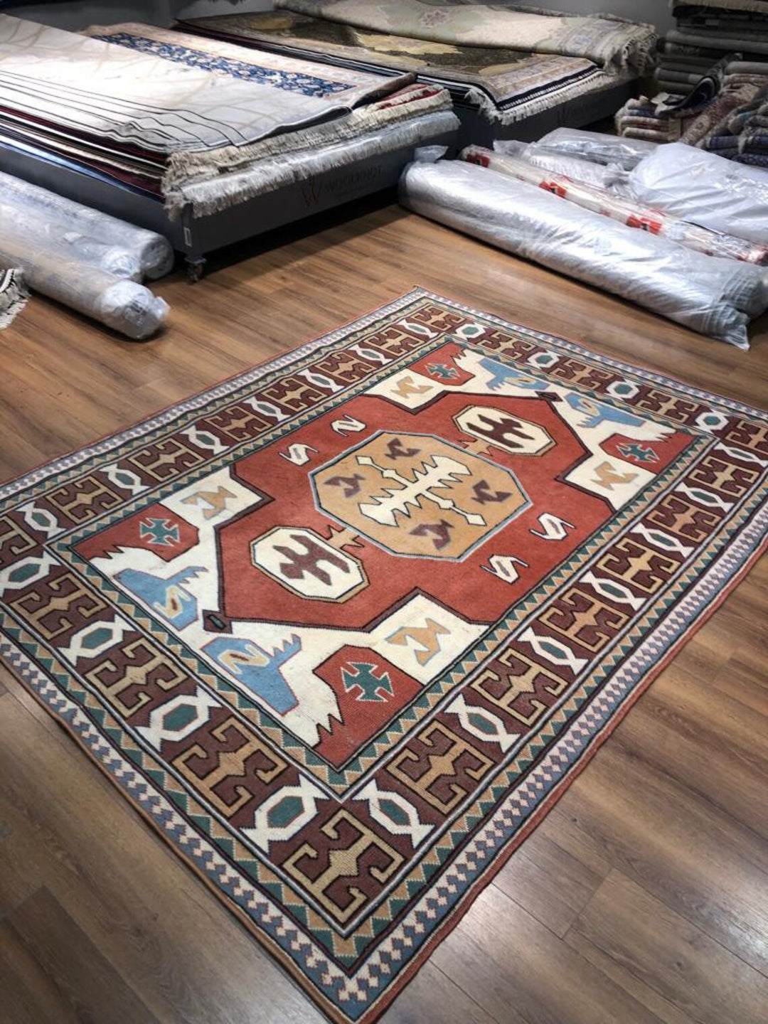 Antique Anatolian Afyon Basmakci Kilim Rug (6.23 ft. X 8.03 ft.) (190 cm x 245 cm)  - Handwoven Vintage Wool Rug