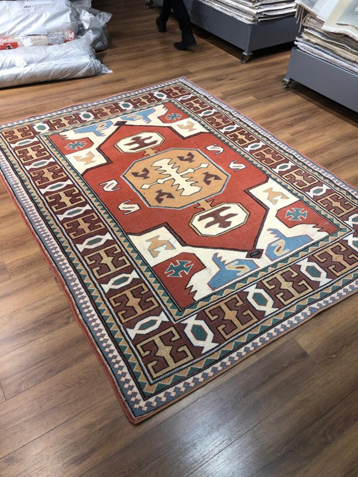 Antique Anatolian Afyon Basmakci Kilim Rug (6.23 ft. X 8.03 ft.) (190 cm x 245 cm)  - Handwoven Vintage Wool Rug