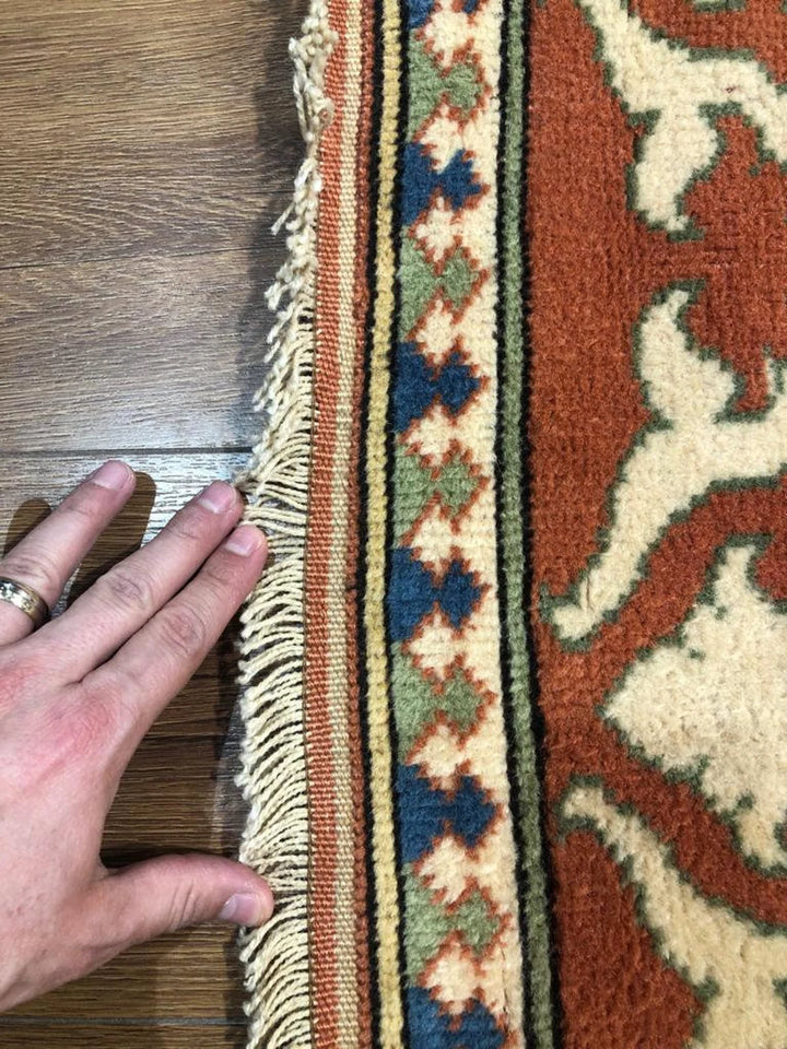 Antique Handwoven Red Yörük Medallion Kilim Rug (5.90 ft. X 8.20 ft.) (180 cm x 250 cm) - Bordered Oriental Turkish Salon Rug