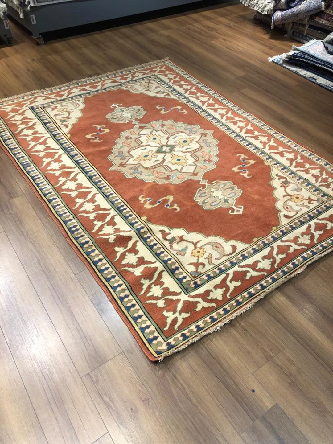 Antique Handwoven Red Yörük Medallion Kilim Rug (5.90 ft. X 8.20 ft.) (180 cm x 250 cm) - Bordered Oriental Turkish Salon Rug