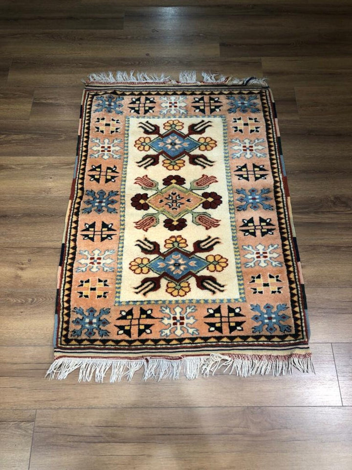 Antique Handwoven Tribal Rug (2.95 ft. X 3.93 ft.) (90 cm. X 120 cm.) - 3X4 Colorful Milas Border Design