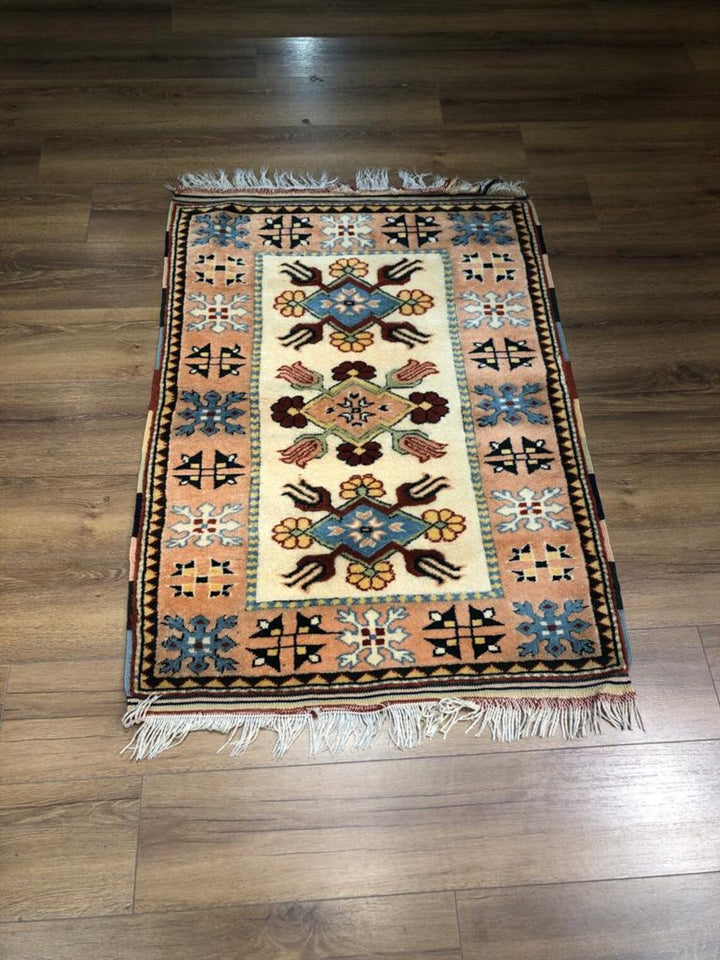 Antique Handwoven Tribal Rug (2.95 ft. X 3.93 ft.) (90 cm. X 120 cm.) - 3X4 Colorful Milas Border Design