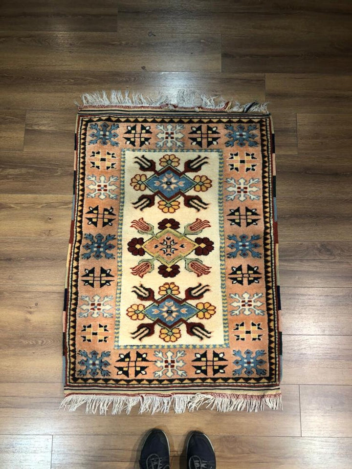 Antique Handwoven Tribal Rug (2.95 ft. X 3.93 ft.) (90 cm. X 120 cm.) - 3X4 Colorful Milas Border Design