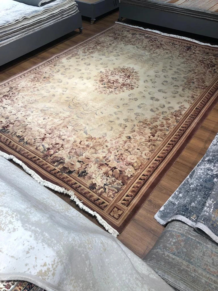 Antique Handwoven Feshane Kilim Rug (8.53 ft. X 11.48 ft.) (260 cm. X 350 cm.) - Large Savonnerie and Aubusson Floral Design Rug