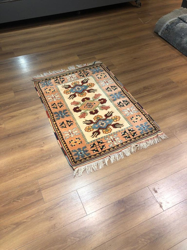 Antique Handwoven Tribal Rug (2.95 ft. X 3.93 ft.) (90 cm. X 120 cm.) - 3X4 Colorful Milas Border Design