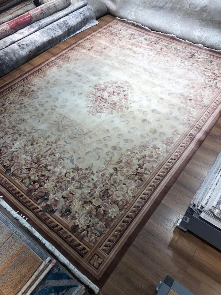 Antique Handwoven Feshane Kilim Rug (8.53 ft. X 11.48 ft.) (260 cm. X 350 cm.) - Large Savonnerie and Aubusson Floral Design Rug