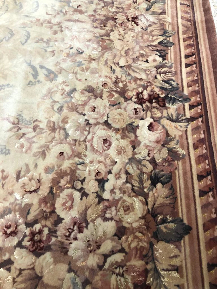 Antique Handwoven Feshane Kilim Rug (8.53 ft. X 11.48 ft.) (260 cm. X 350 cm.) - Large Savonnerie and Aubusson Floral Design Rug