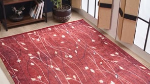 Floral Red Machine-Washable Rug ARH1656