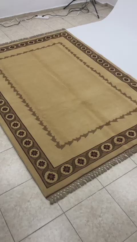 Mocha Oushak Bordered Handmade Rug