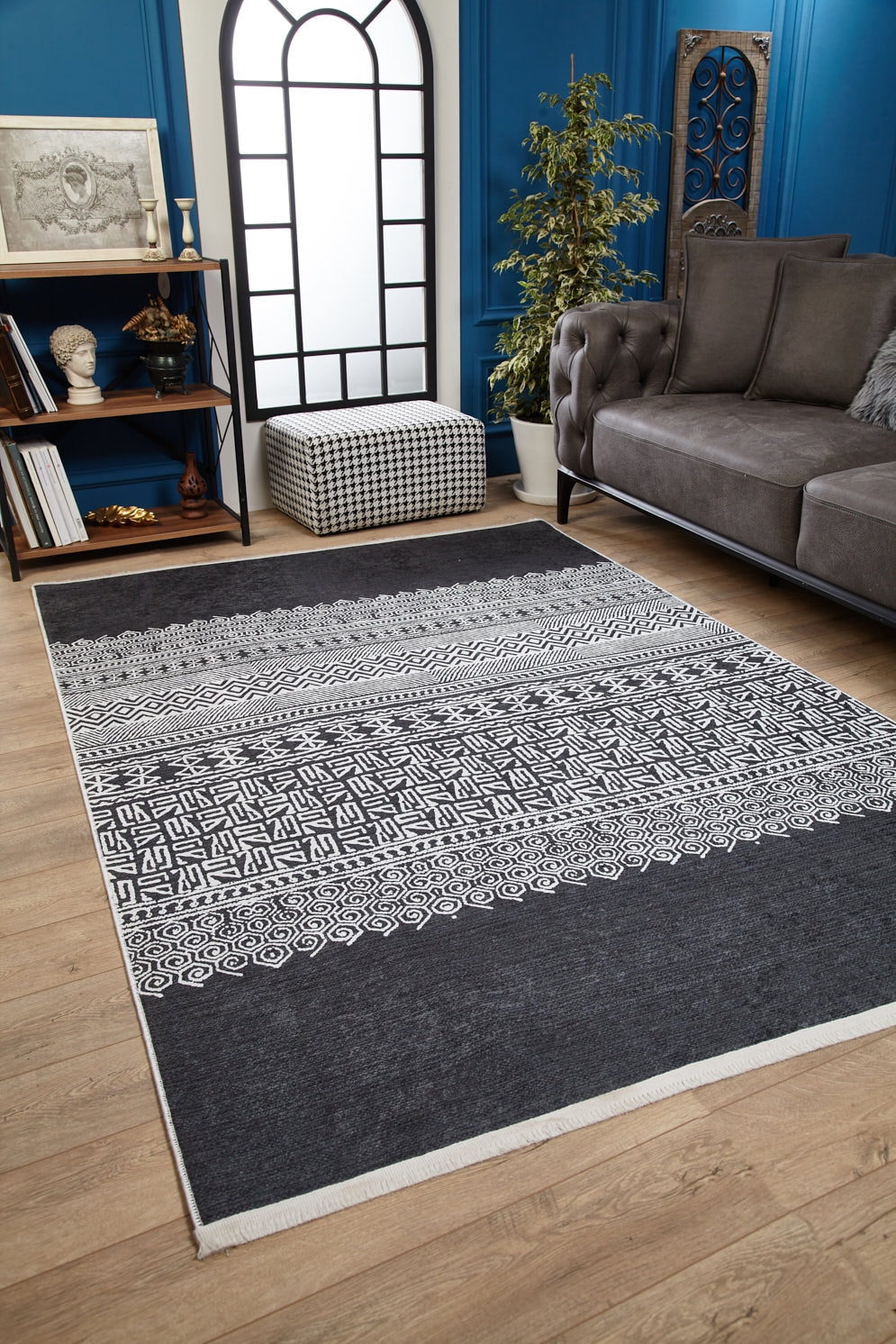 machine-washable-area-rug-Bohemian-Collection-Gray-Anthracite-JR1584