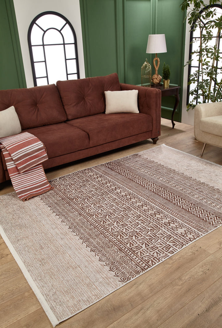 machine-washable-area-rug-Bohemian-Collection-Bronze-Brown-Cream-Beige-JR1586