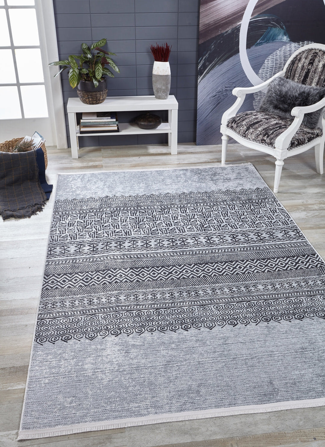 machine-washable-area-rug-Bohemian-Collection-Gray-Anthracite-JR1588