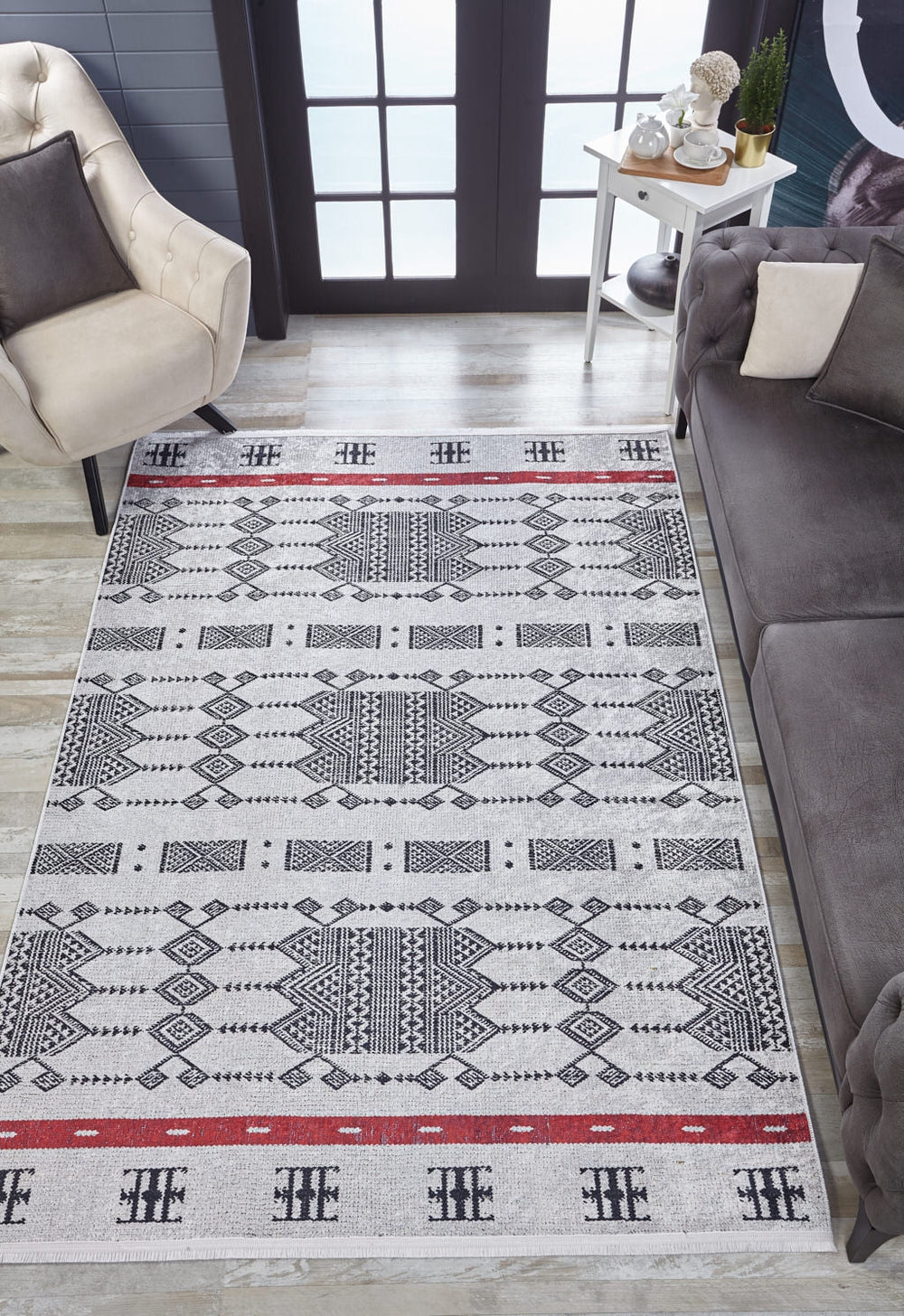 machine-washable-area-rug-Bohemian-Collection-Gray-Anthracite-JR1705