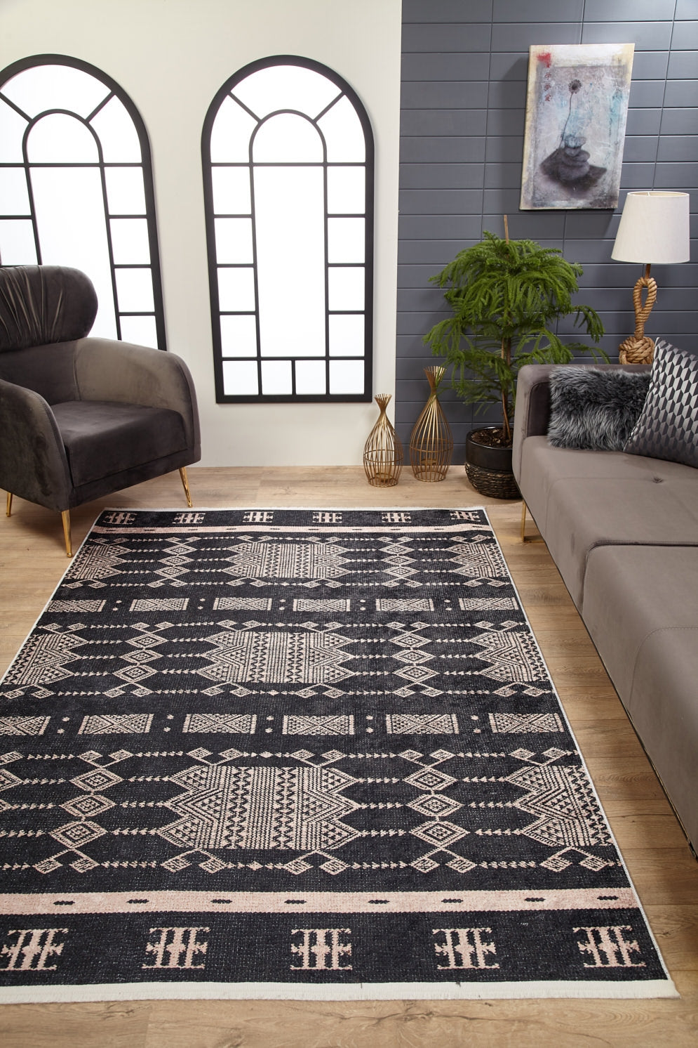 machine-washable-area-rug-Bohemian-Collection-Gray-Anthracite-JR1707