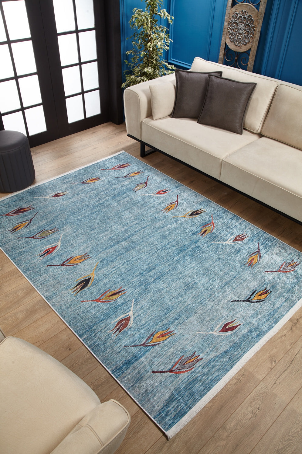 machine-washable-area-rug-Floral-Collection-Blue-JR1719