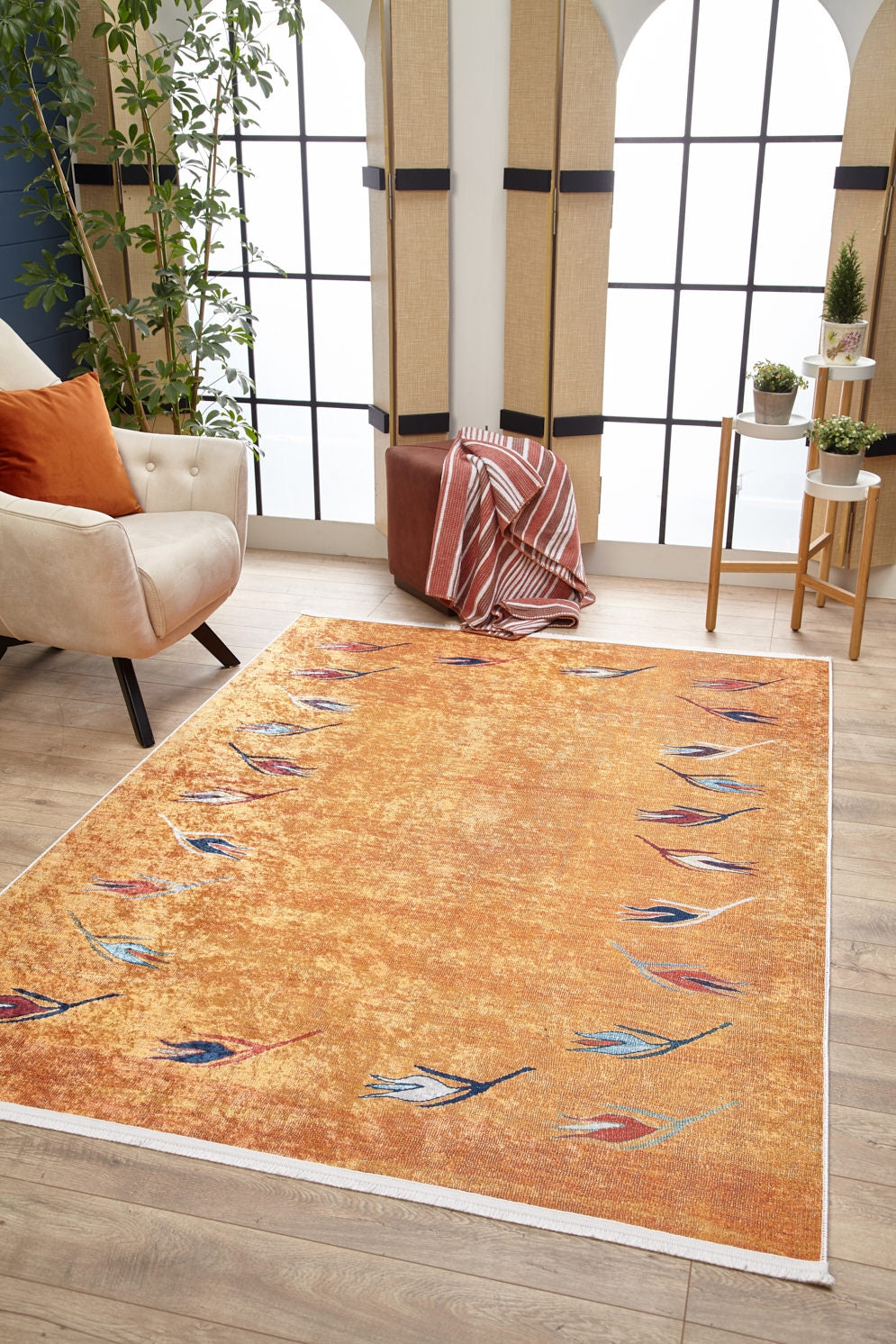 machine-washable-area-rug-Floral-Collection-Orange-JR1720