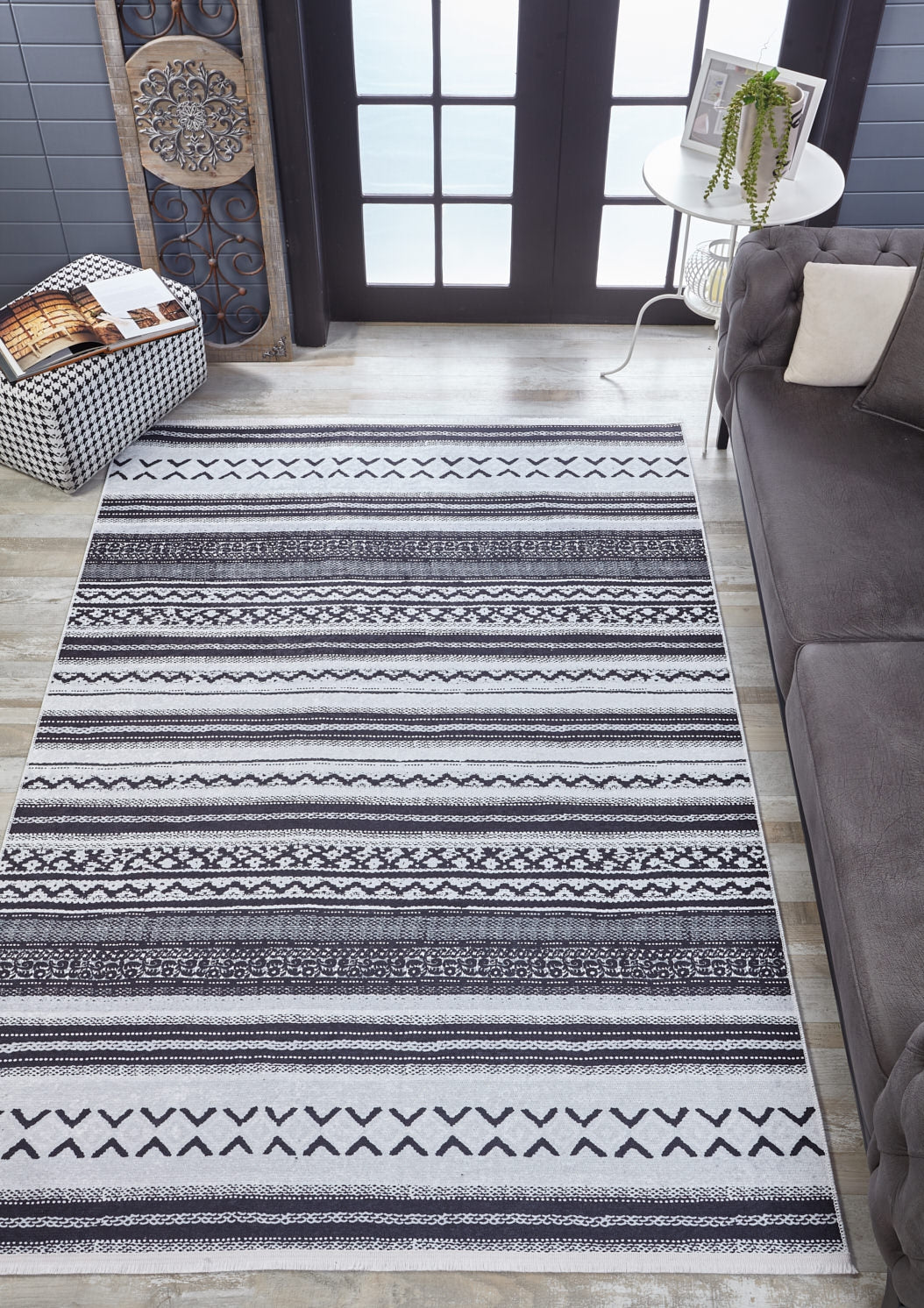 machine-washable-area-rug-Stripe-Modern-Collection-Gray-Anthracite-JR1747