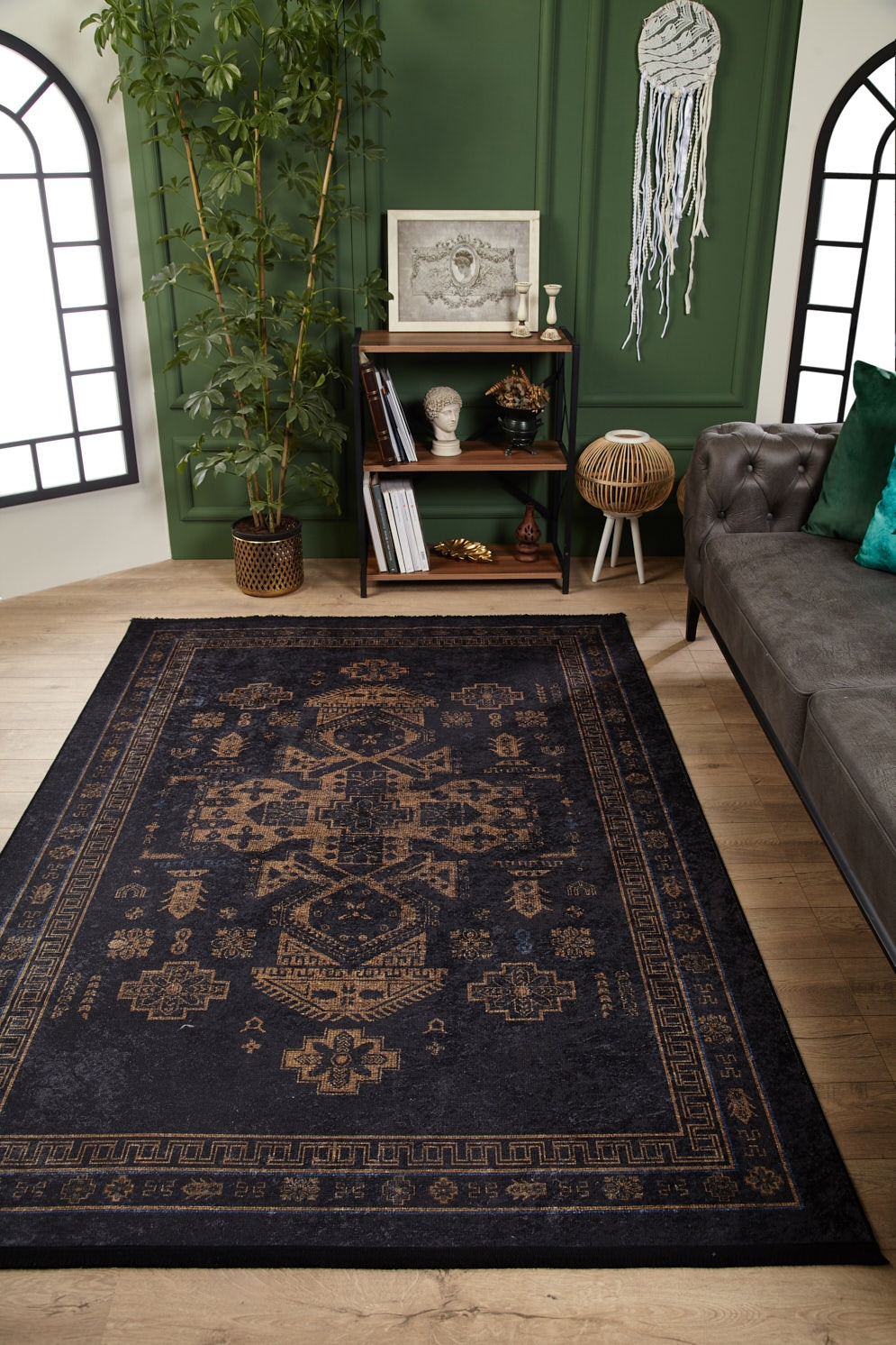 machine-washable-area-rug-Medallion-Tribal-Ethnic-Collection-Black-JR1890