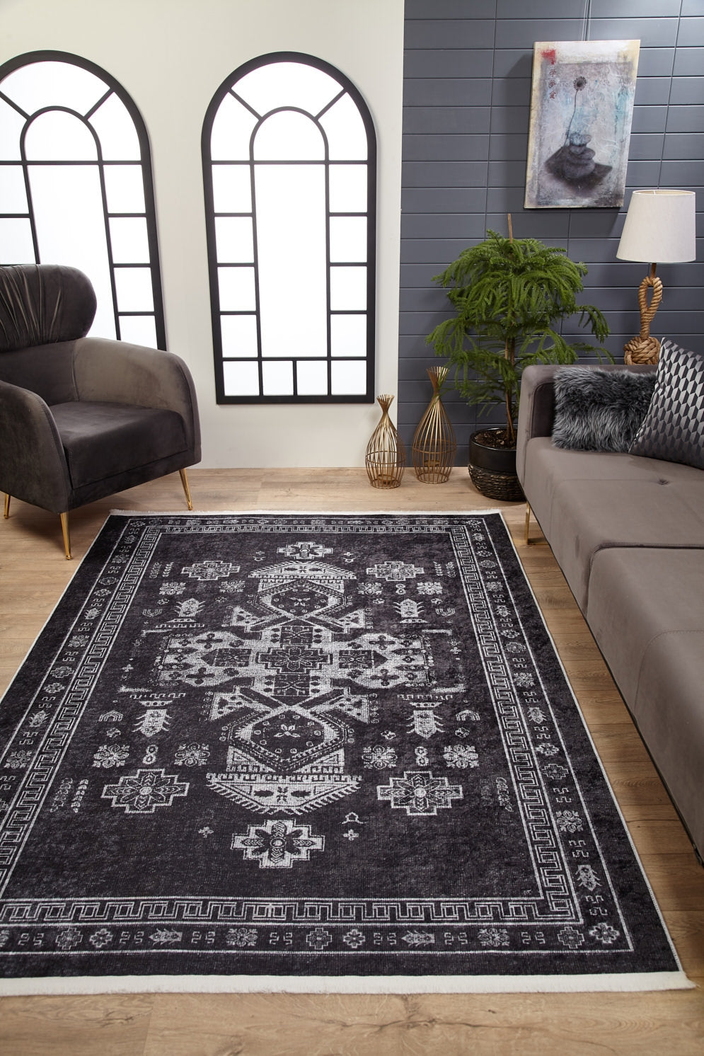 machine-washable-area-rug-Medallion-Tribal-Ethnic-Collection-Black-JR1892