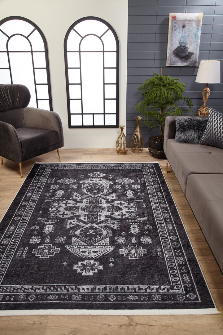 machine-washable-area-rug-Medallion-Tribal-Ethnic-Collection-Black-JR1892