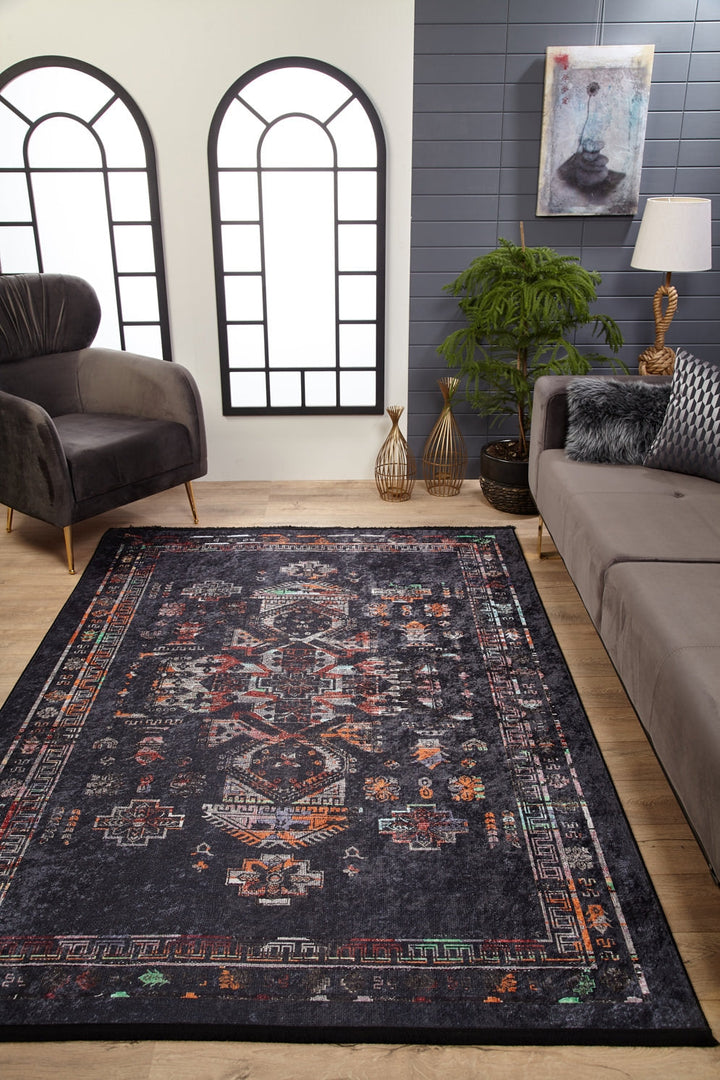 machine-washable-area-rug-Medallion-Tribal-Ethnic-Collection-Black-JR1895