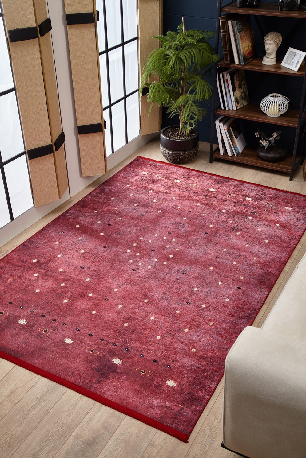 machine-washable-area-rug-Bohemian-Collection-Red-JR1992