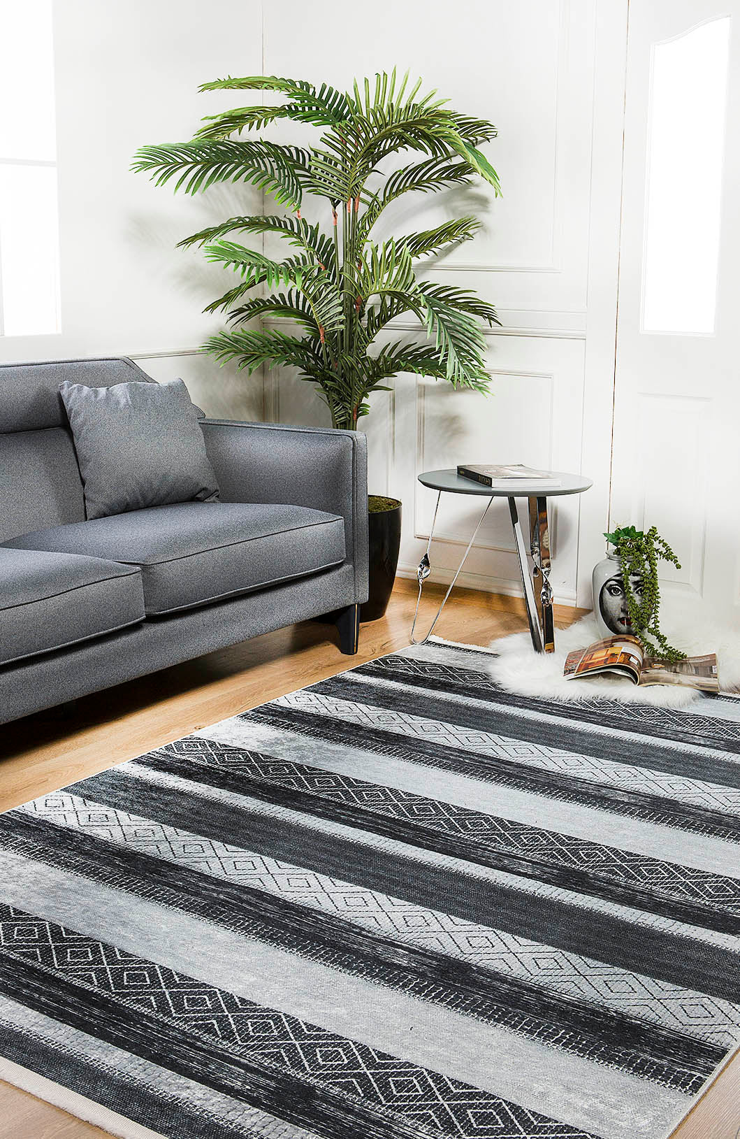 machine-washable-area-rug-Stripe-Modern-Collection-Gray-Anthracite-JR1356