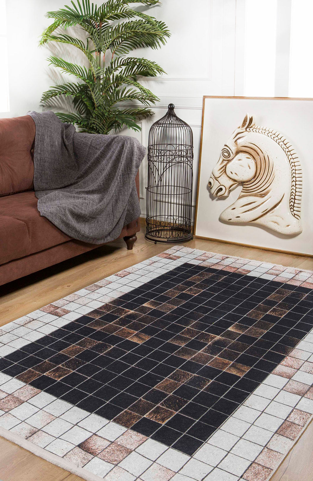 machine-washable-area-rug-Plaid-Modern-Collection-Bronze-Brown-JR1186