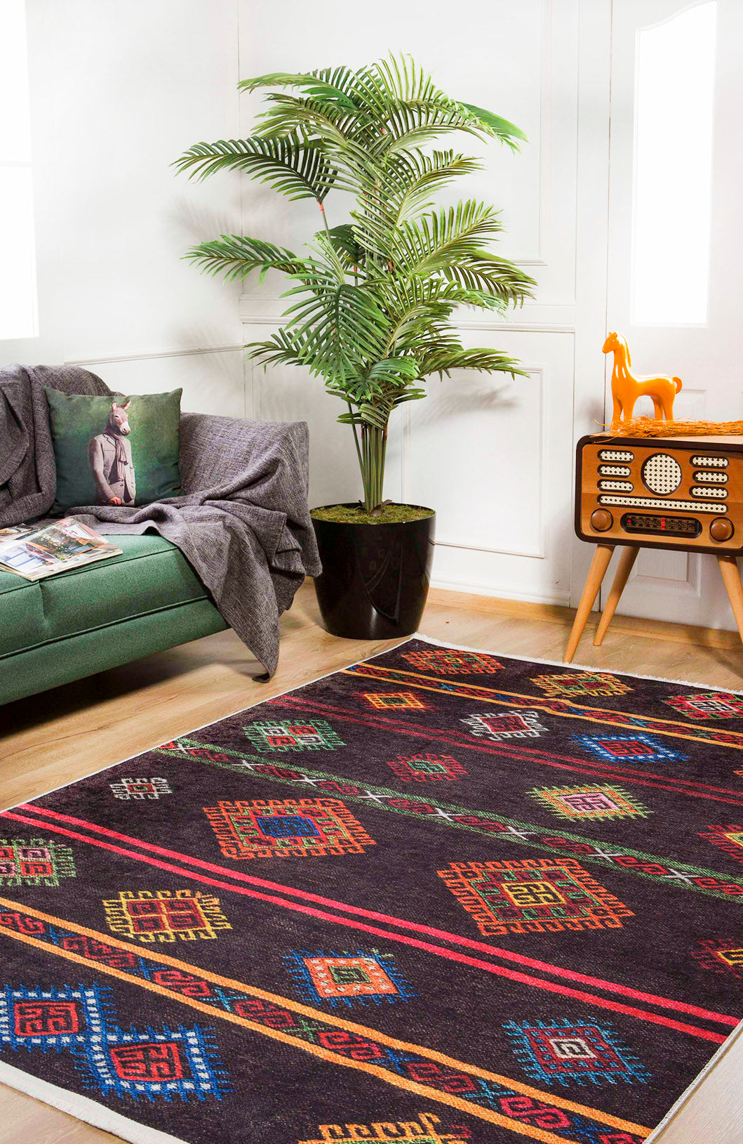 machine-washable-area-rug-Tribal-Ethnic-Collection-Multicolor-Red-JR1088