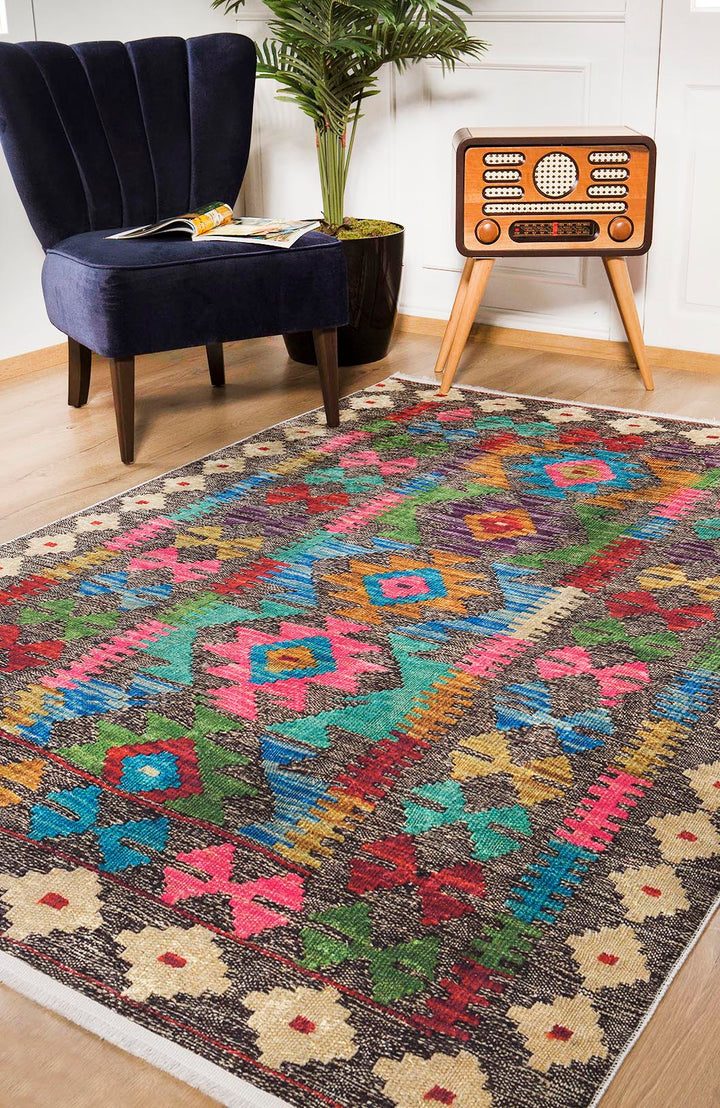 machine-washable-area-rug-Tribal-Ethnic-Collection-Multicolor-Pink-JR1260