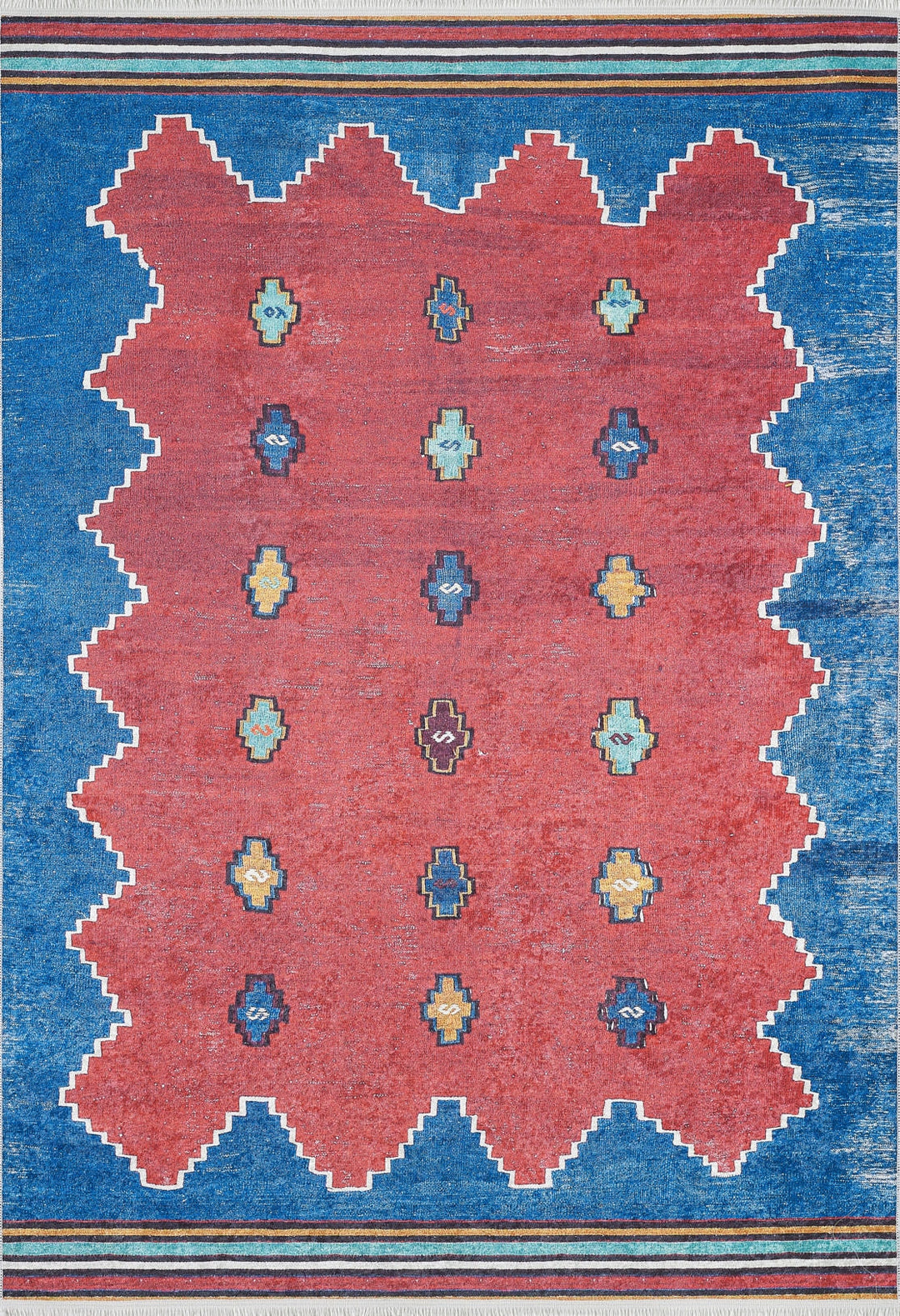 machine-washable-area-rug-Tribal-Ethnic-Collection-Blue-Red-JR1678