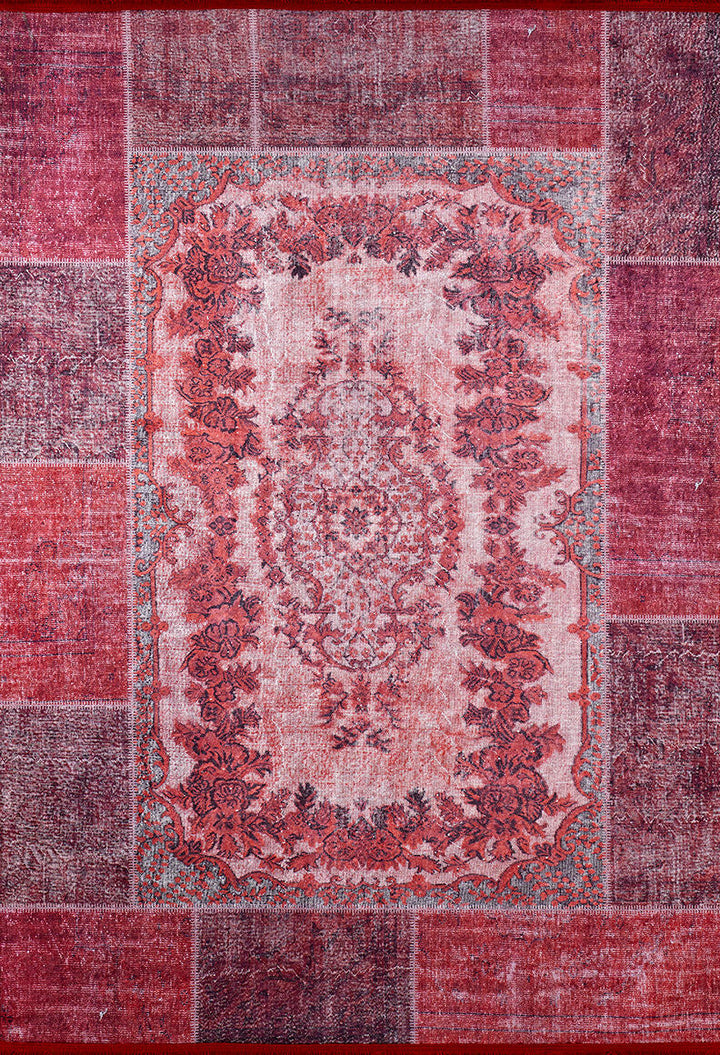 machine-washable-area-rug-Medallion-Vintage-Collection-Red-JR306