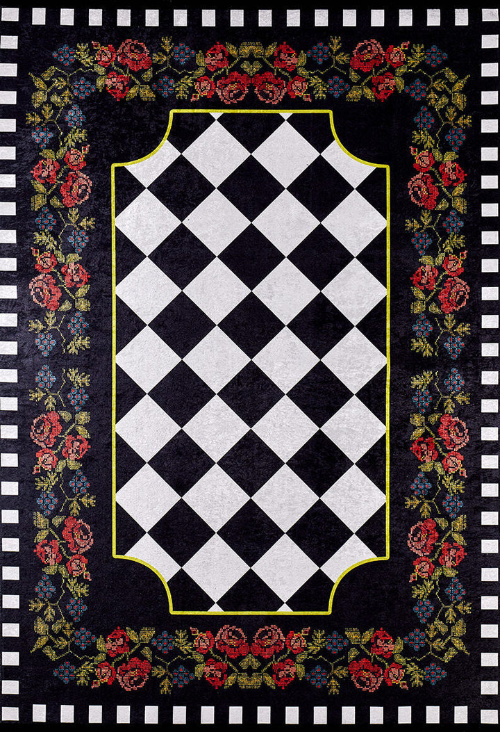 machine-washable-area-rug-Floral-Collection-Black-JR587