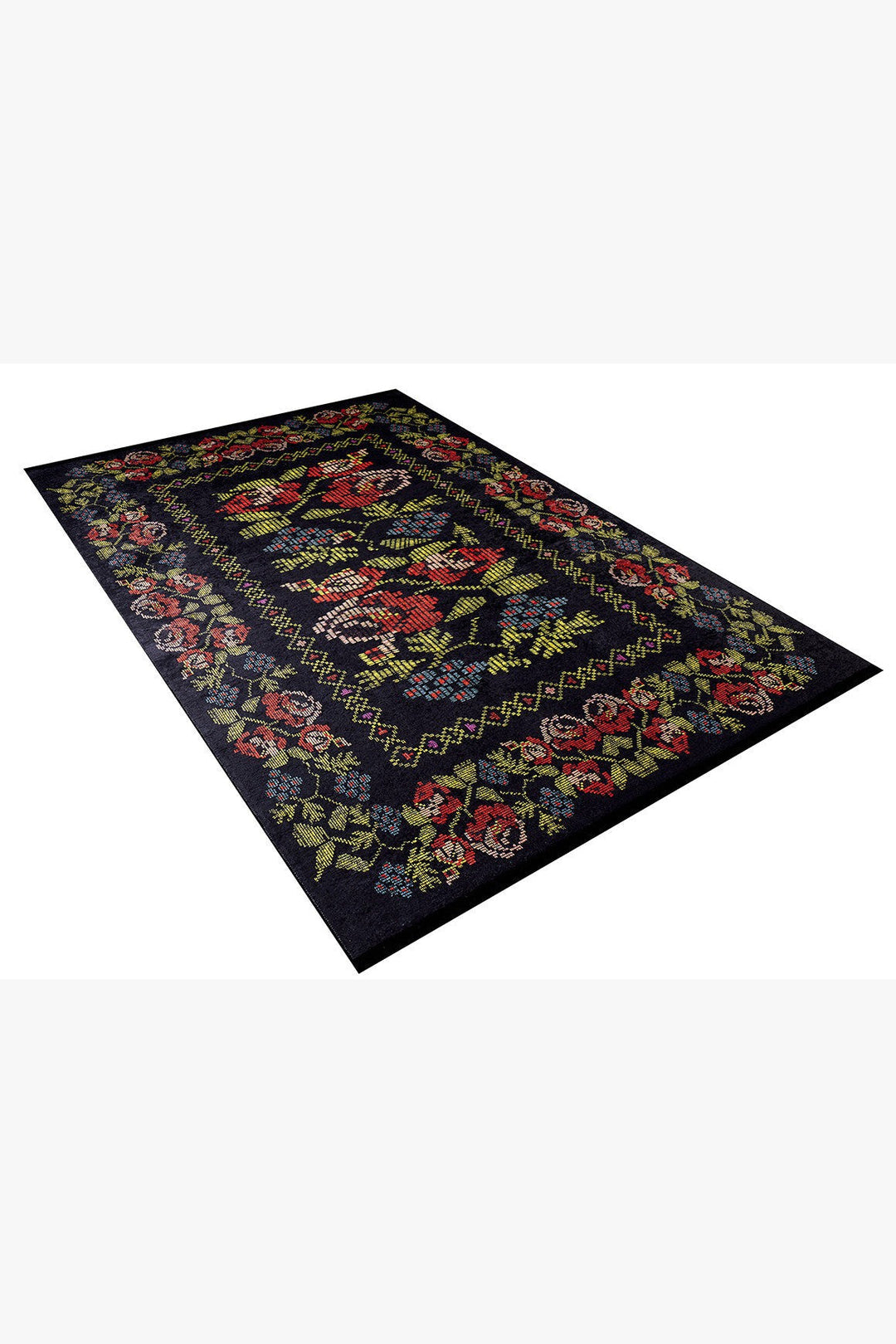 machine-washable-area-rug-Floral-Collection-Black-JR588
