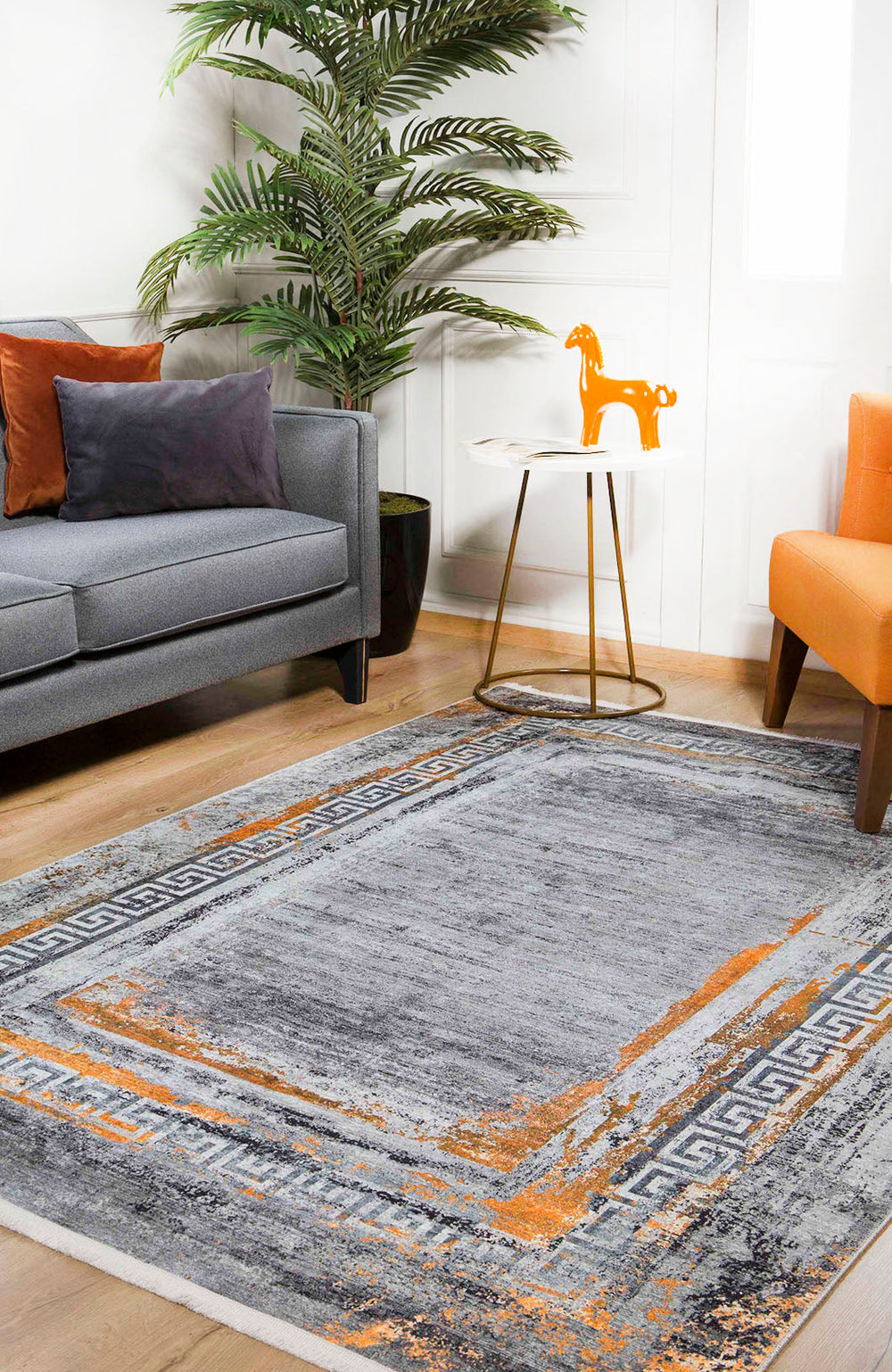 machine-washable-area-rug-Bordered-Modern-Collection-Gray-Anthracite-Orange-JR1201